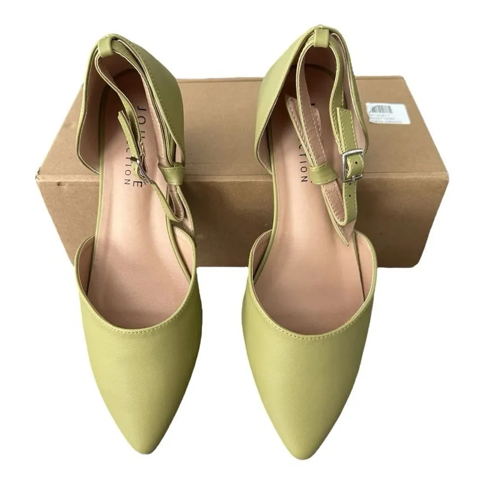 Journee Collection Vielo Flats Sage Green Pointed Toe Wide Width 9 WD NIB